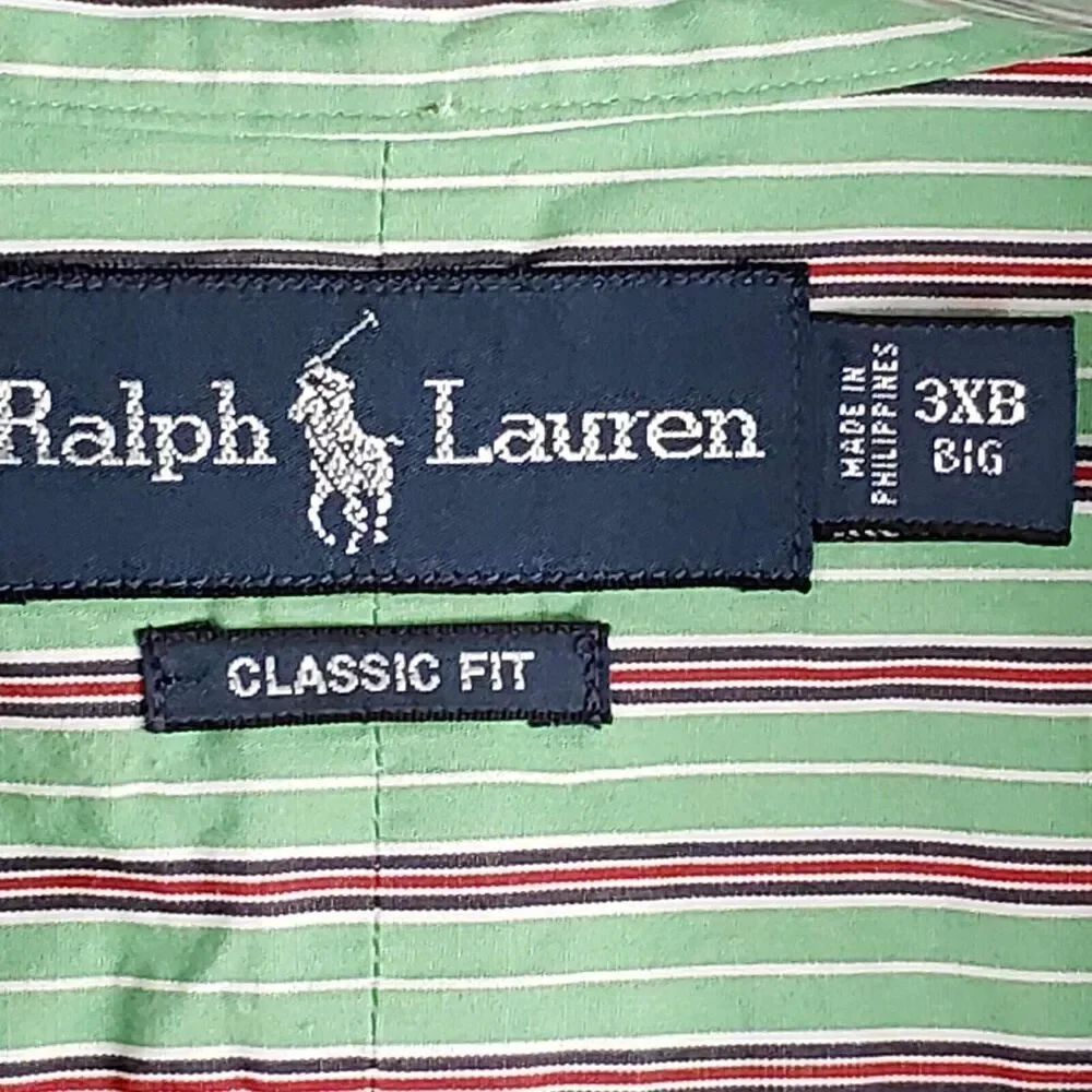 Polo Ralph Lauren Shirt Oxford Button Down Mens 3XB Green Stripe LS